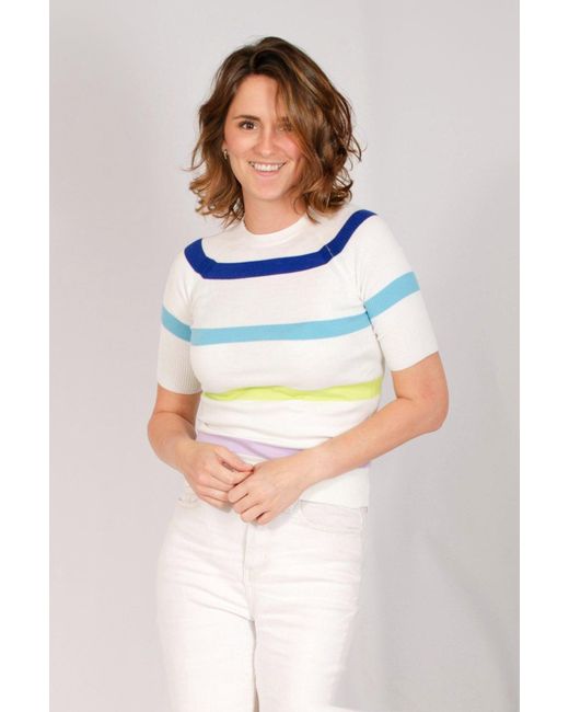 SELECTED White Stripe Knit Top