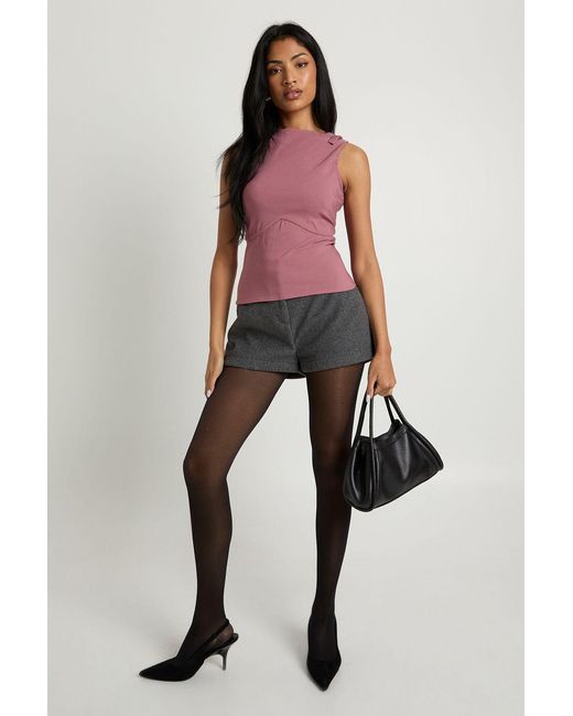 Boohoo Pink Bengaline Top Underbust Seam With Velvet Bow Detail