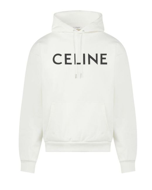 Céline Celine Hoodie Van Katoenjersey Met Logoprint In Wit in het White voor heren