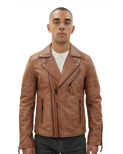 Infinity Leather Brown Brando Double Cross Zip Biker Jacket-Casablanca for men