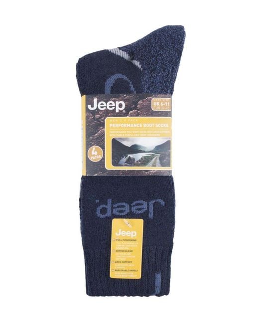 Jeep Blue 4 Pairs Anti Blister Thick Cushioned Luxury Boot Socks for men