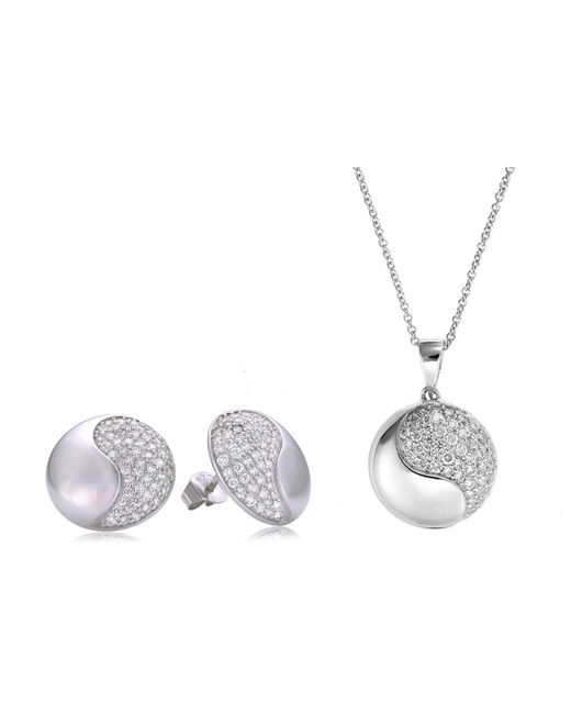 Orphelia Metallic Ladies Embellished 925 Sterling Set: Chain-Pendant + Earrings