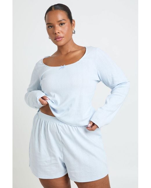 Boohoo White Plus Pointelle Pyjama Shorts