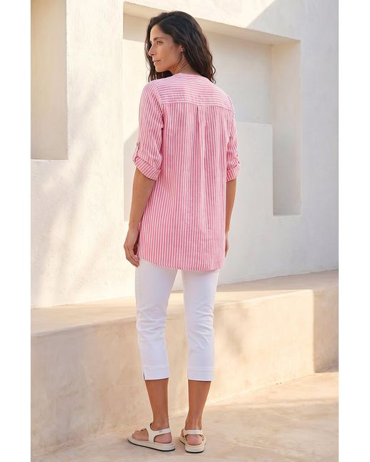 Roman Pink Classic Stripe Button Front Top