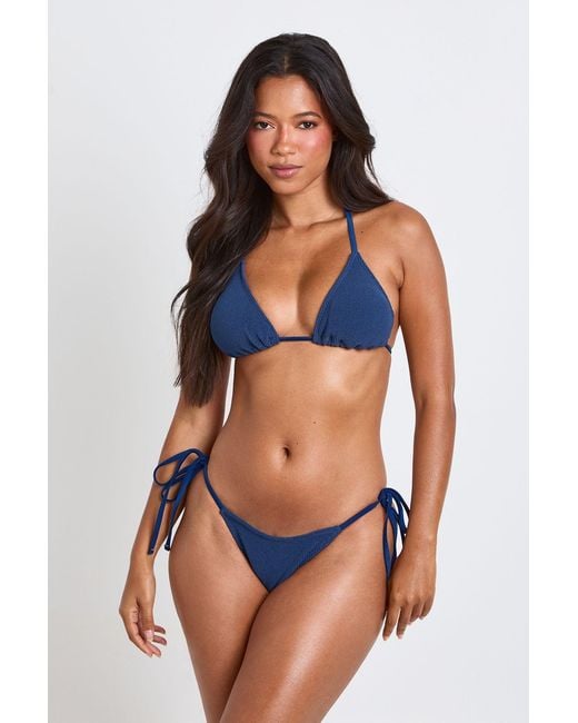 Boohoo Blue Textured Triangle Bikini Top