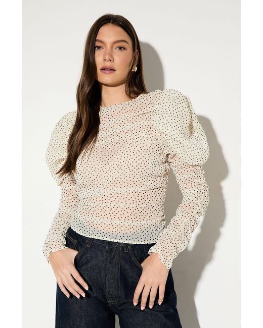 MissPap Natural Puff Sleeve Shirred Top