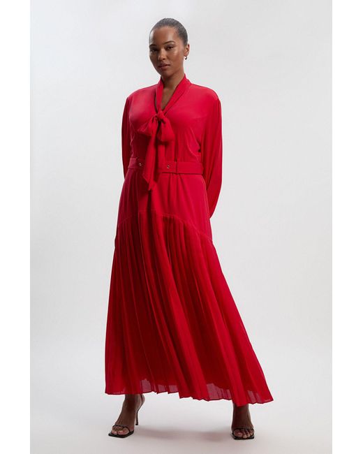 Karen Millen Red Plus Size Jersey Ponte Georgette Mix Midi Dress
