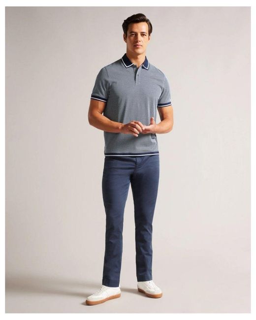 Ted Baker Blue Affric Short Sleeve Regular Geo Textured Polo Shirt for men
