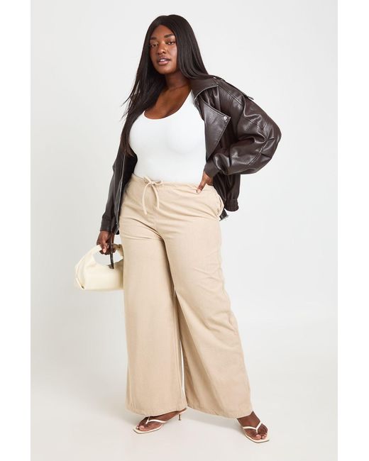Boohoo Natural Plus Cord Wide Leg Trouser