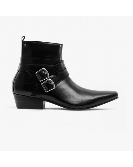 Club Cubano Black Rodrigo Cuban Heel Winklepicker Buckle Boots for men