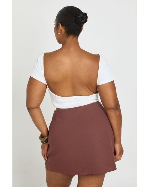 Boohoo White Plus Linen Look Split Front Mini Skirt