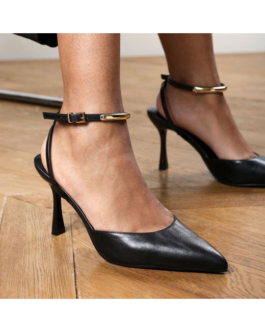 Where's That From Black Wheres Cheyenne Bar Trim Detail Cut Out Court Shoe Heels