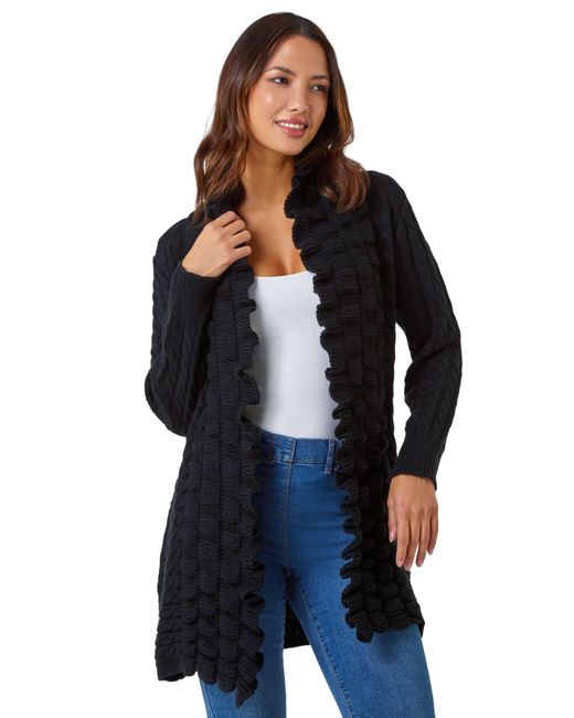 Roman Blue Longline Ruffle Detail Cardigan
