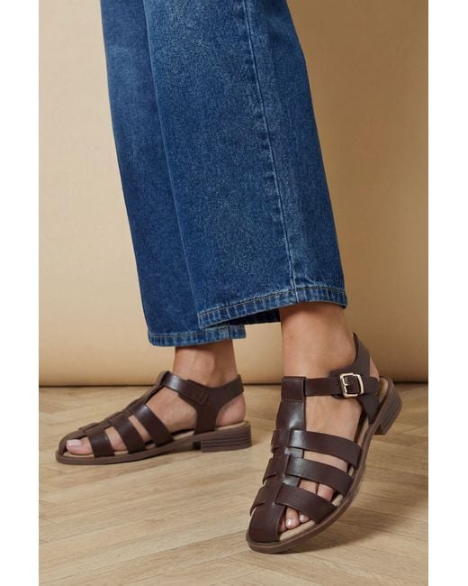 Oasis Blue Cassiopeia Faux Leather Closed Toe Fisherman Flat Shoes