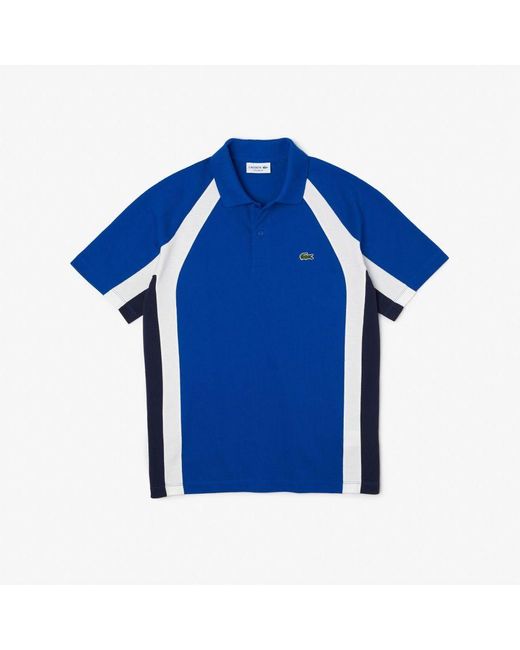Lacoste Blue Cotton Mini-Pique Colourblock Polo Shirt for men