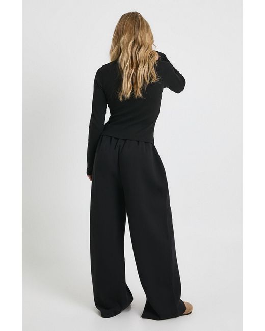 Boohoo Black Petite Rib Button Through Long Sleeve Tracksuit