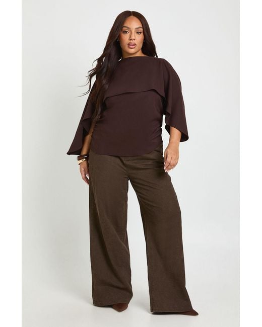 Boohoo Brown Plus Cape Overlay Top