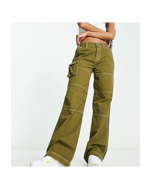 Collusion Green Pocket Detail Cargo Trouser With White Stitch