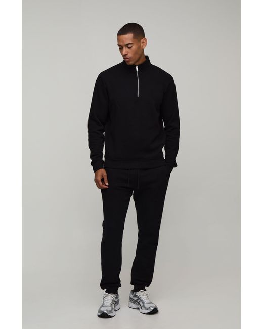 BoohooMAN Black Regular 1/4 Funnel Sweatshirt And Slim Leg Jogger for men