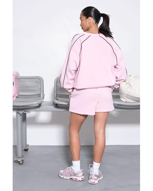 Boohoo Pink Ath Club Embroidered V Neck Piping Short Tracksuit