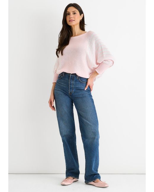 Gini London Blue Cotton Stripe Pattern Batwing Jumper Top