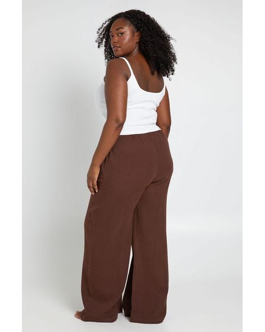 Boohoo Brown Plus Elasticated Tie Front Wide Leg Beach Trouser