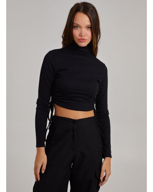 Pink Vanilla Black Ruched High Neck Side Top