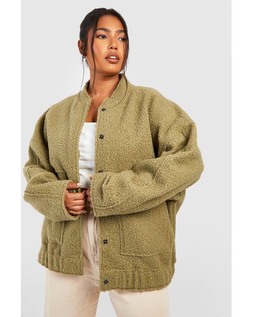 Boohoo Green Plus Oversized Wool Bomber Jacket