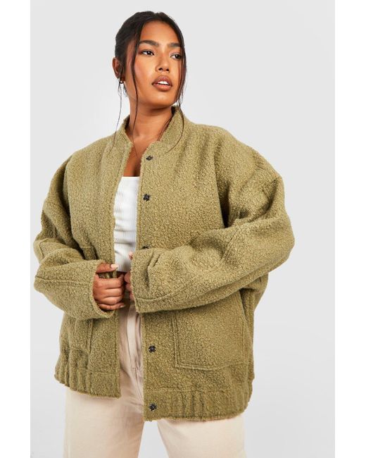 Boohoo Green Plus Oversized Wool Bomber Jacket