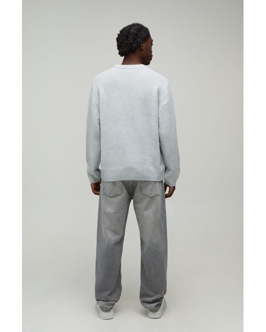 BoohooMAN Gray Relaxed Fit Brushed Knitted Jumper for men