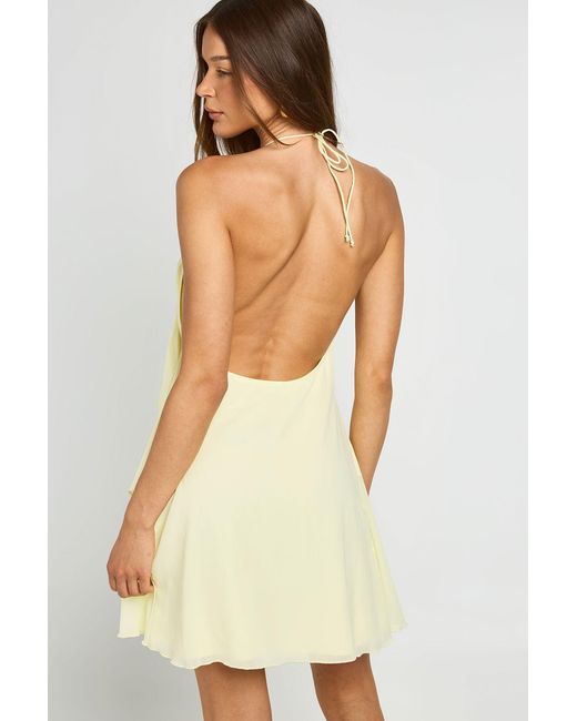 Boohoo Natural Floral Chiffon Halterneck Layered Hem Mini Dress