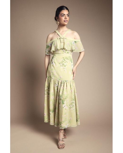 Oasis Natural Bow Detail Halter Neck Bardot Dress