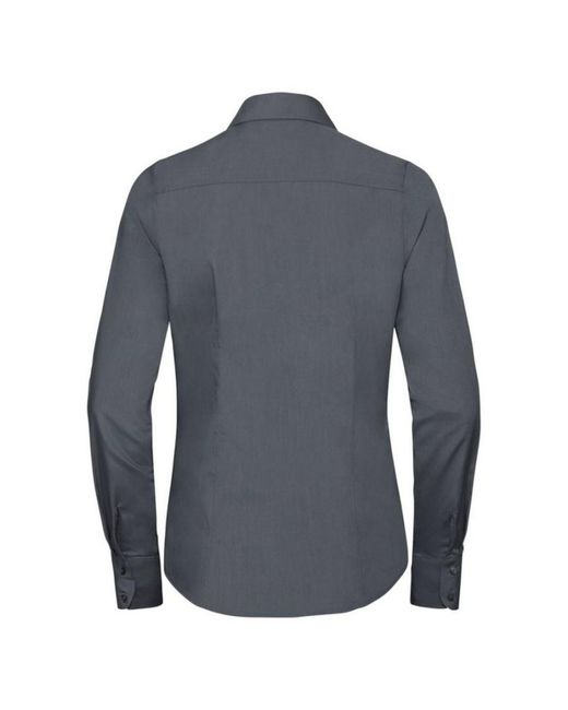 Russell Blue Collection Ladies/ Long Sleeve Poly-Cotton Easy Care Fitted Poplin Shirt (Convoy)