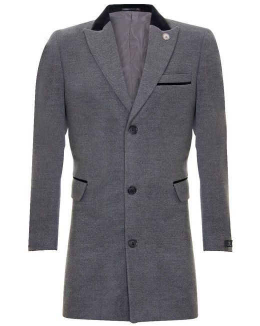 TruClothing Blue 3/4 Long Crombie Overcoat Jacket Herringbone Tweed Coat Peaky Blinder for men