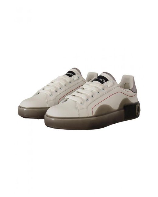Dolce & Gabbana White Leather Shoes Logo Portofino Sneakers