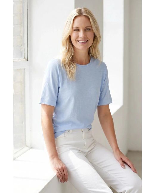 Secret Label Blue Relaxed Linen Blend T-Shirt