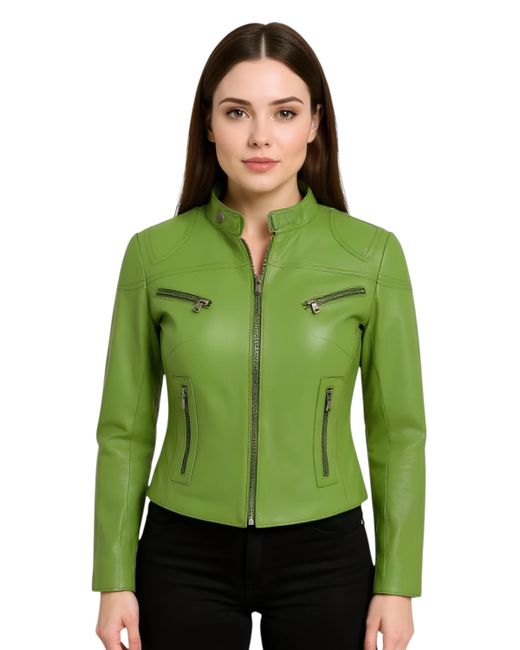Infinity Leather Green Casual Slim-Fit Biker Jacket-Tulsa Lamb Leather