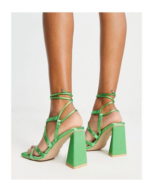 Raid Green Wide Fit Elinora Block Heel Sandals With Stud Embellishment