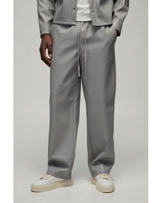 BoohooMAN Gray Relaxed Fit Elasticated Waist Embossed Pu Trouser for men