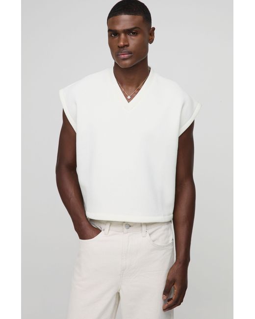 BoohooMAN White Oversized Boxy Cropped V Neck Sweatshirt Undershirt for men