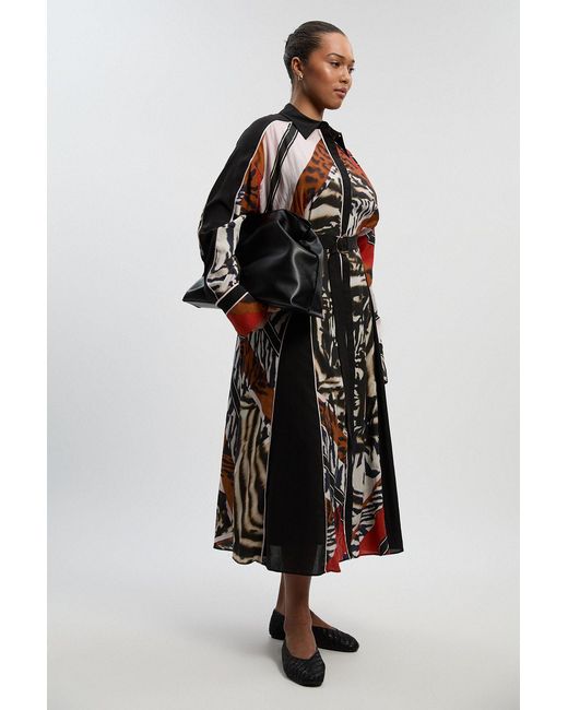 Karen Millen Multicolor Plus Size Print Fluid Tencel Woven Maxi Shirt Dress Lyocell