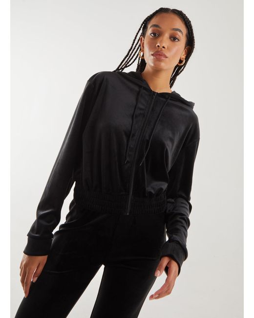 Pink Vanilla Black Velour Zip Hoodie