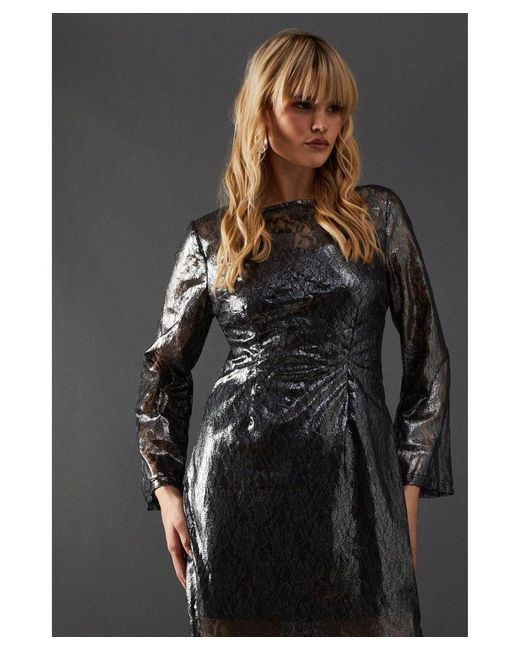 Warehouse Black Metallic Lace Column Midi Dress