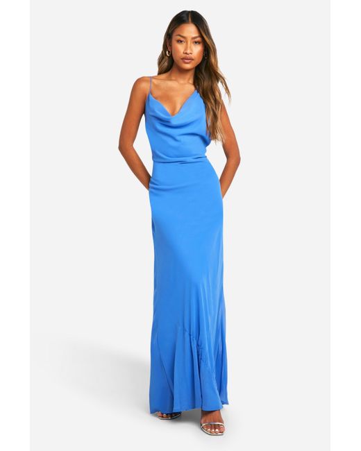 Boohoo Blue Cowl Neck Strappy Chiffon Maxi Dress