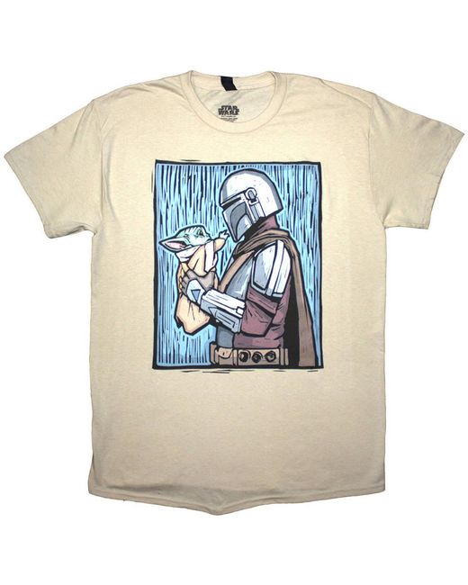 Star Wars Blue Adult The Mandalorian Holding Grogu T-Shirt