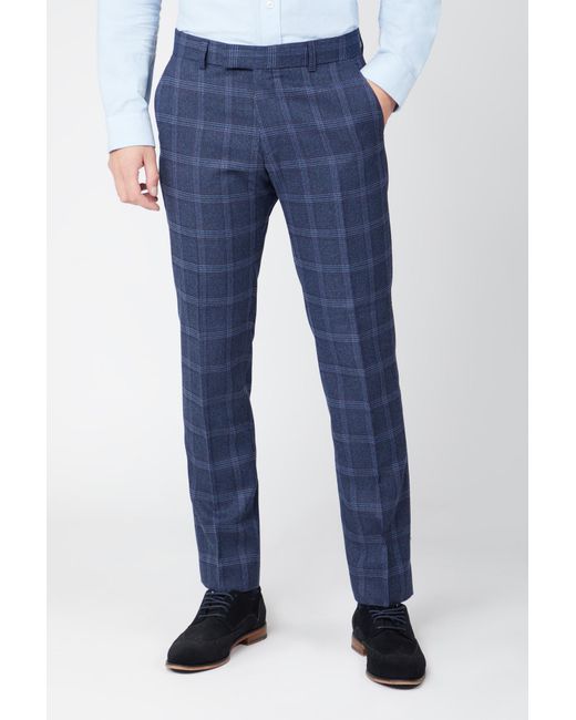 Antique Rogue Blue Overcheck Suit Trousers for men