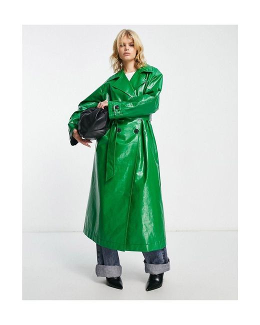 ASOS Green Canvas Coated Trench Coat