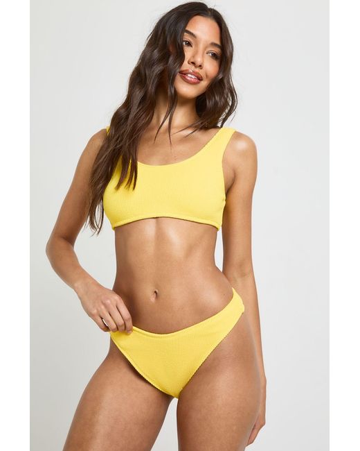 Boohoo Yellow Textured High Leg Bikini Bottom