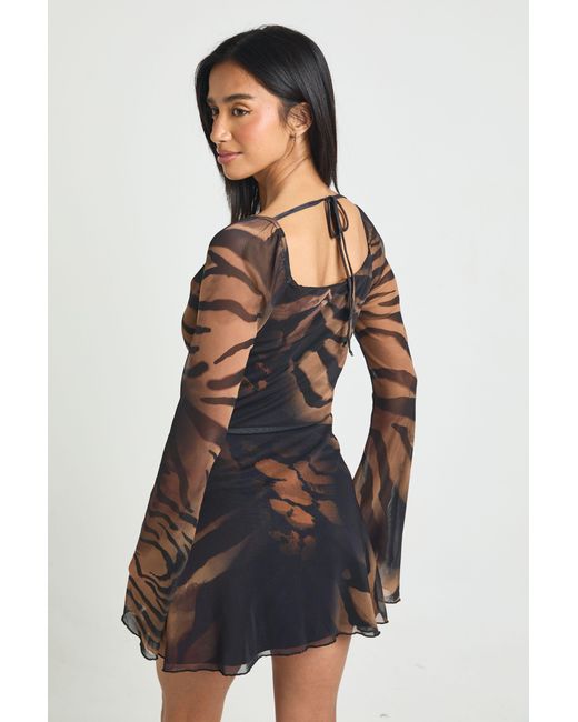 Boohoo Black Petite Animal Long Sleeve Skater Dress
