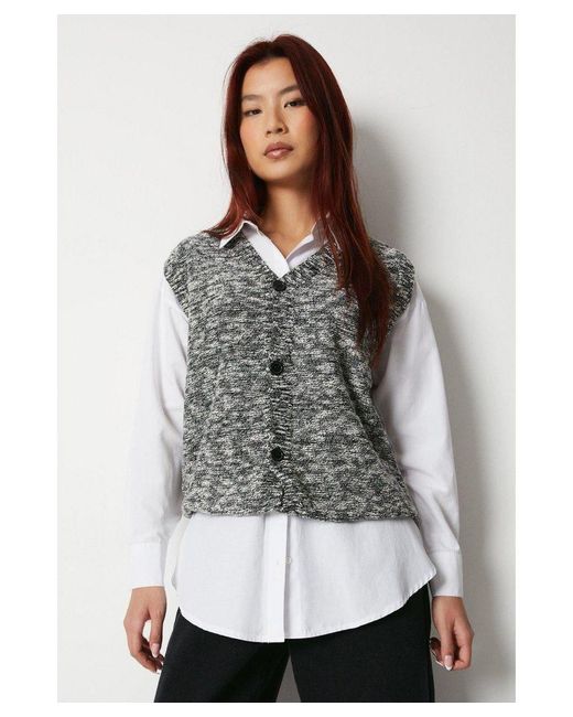 Warehouse Gray Knitted Button Through Waistcoat